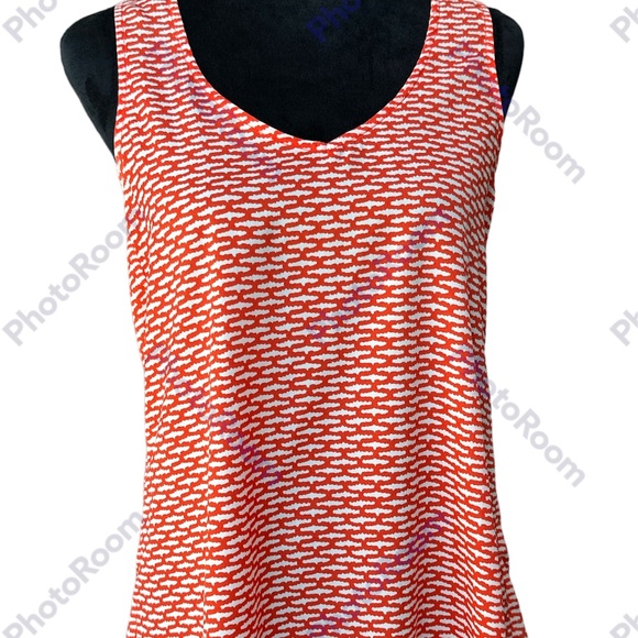 Tops - Eclair Women's Orange & White Patterned Sleeveless Zip Blouse Size Small